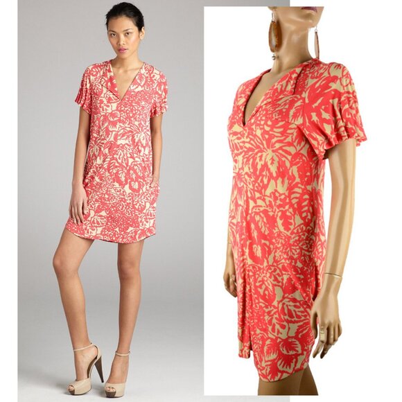 BALENCIAGA DRESS PINK FLORAL SPREAD COLLAR V-NECKLINE $1,485 sz F38 / US 6 - Picture 1 of 12